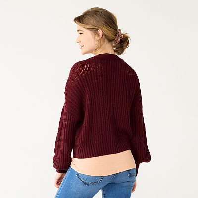 Juniors' SO® Cable Knit Cropped Button-Front Cardigan