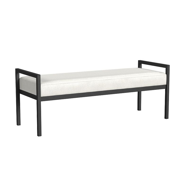 HomePop Modern Metal Bench Cream: Rectangle Upholstered Indoor Bench, End of Bed Seating, Polyester