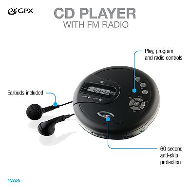 GPX Portable CD Player withFM Radio & Anti-skip