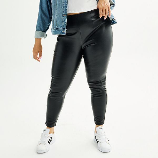 Plus Size Ponte Leggings Plus Size Faux Leather Panel Leggings