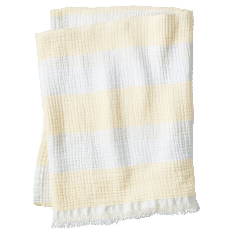 Lands End Cotton Stripe Throw, Yellow