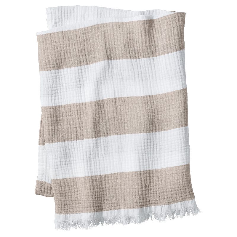 29543362 Lands End Cotton Stripe Throw, Beig/Green sku 29543362