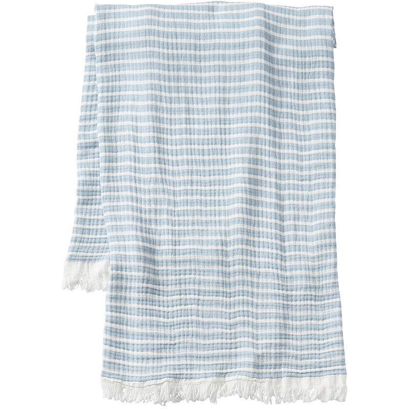 Lands End Cotton Stripe Throw, Dark Blue