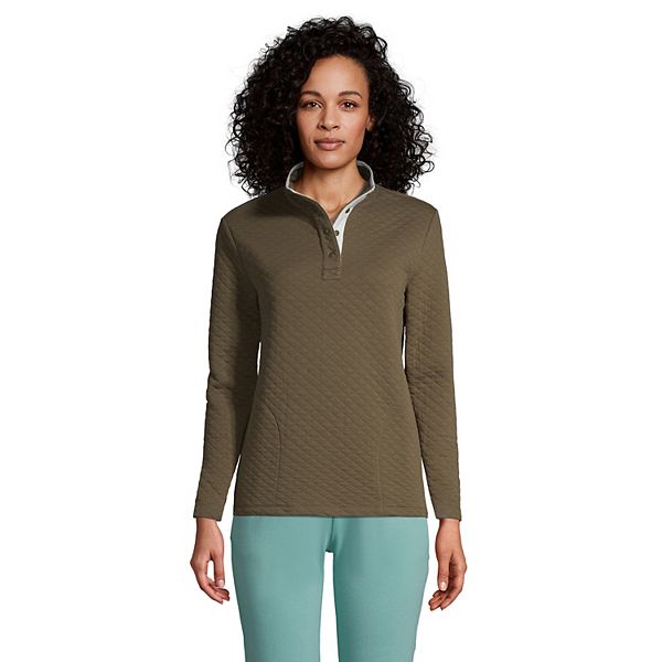 Women's Lands' End Quilted Snap-Neck Pullover Sweatshirt