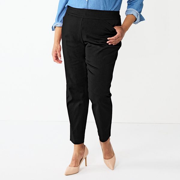 Woman Within Plus Size 7-Day Knit Straight Leg Pant Stretch Elastic Waist  Petite & Tall - 1X, Black
