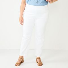Womens White Pull-On Pants - Bottoms, Clothing