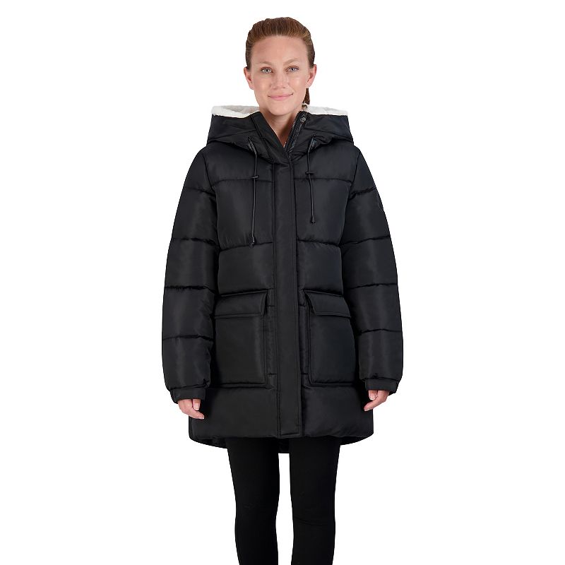 Juniors madden girl Long Puffer Coat, Womens, Size: Medium, Black