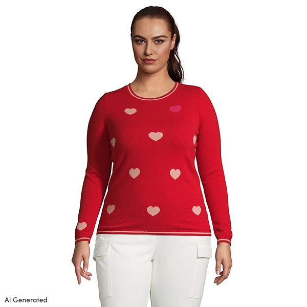 Plus Size Lands' End Patterned Cashmere Crewneck Sweater