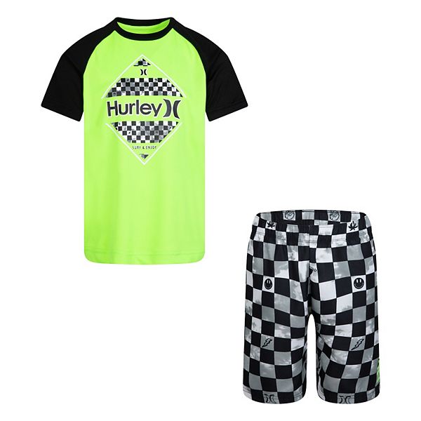 Boys 47 Hurley Checkered Tie Dye Top & Shorts Swim Set