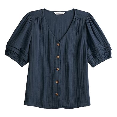 Women's Sonoma Goods For Life® Pleated Elbow-Sleeve Blouse