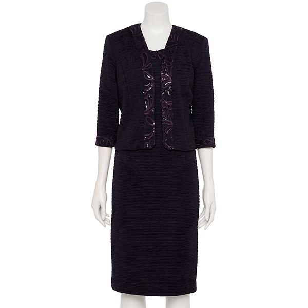 Women's Maya Brooke Two-Piece Textured Crinkle Knit Jacket and Dress Set