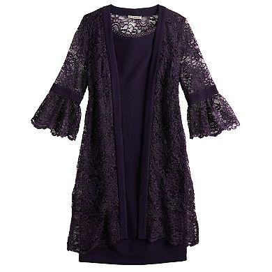 Women's Maya Brooke Two-Piece Lace Duster Bell Sleeve Jacket and Beaded ...