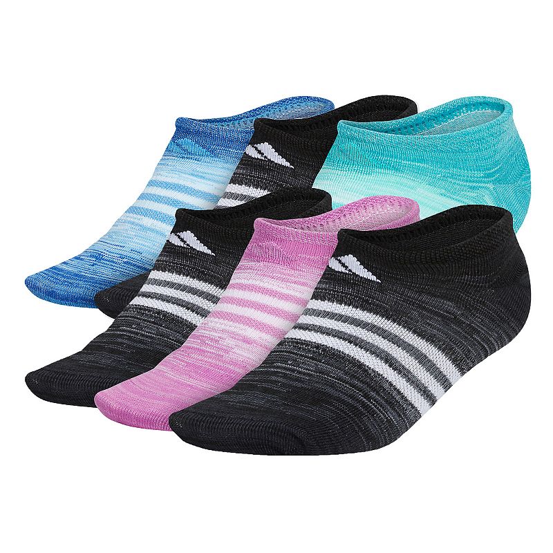 Womens adidas 6-pack Superlite No-Show Socks, Size: 9-11, Black
