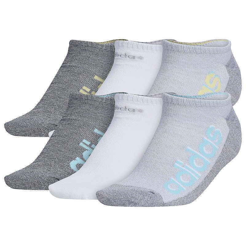 Womens adidas Superlite Linear 3 6-Pack No-Show Socks, Size: 9-11, Grey