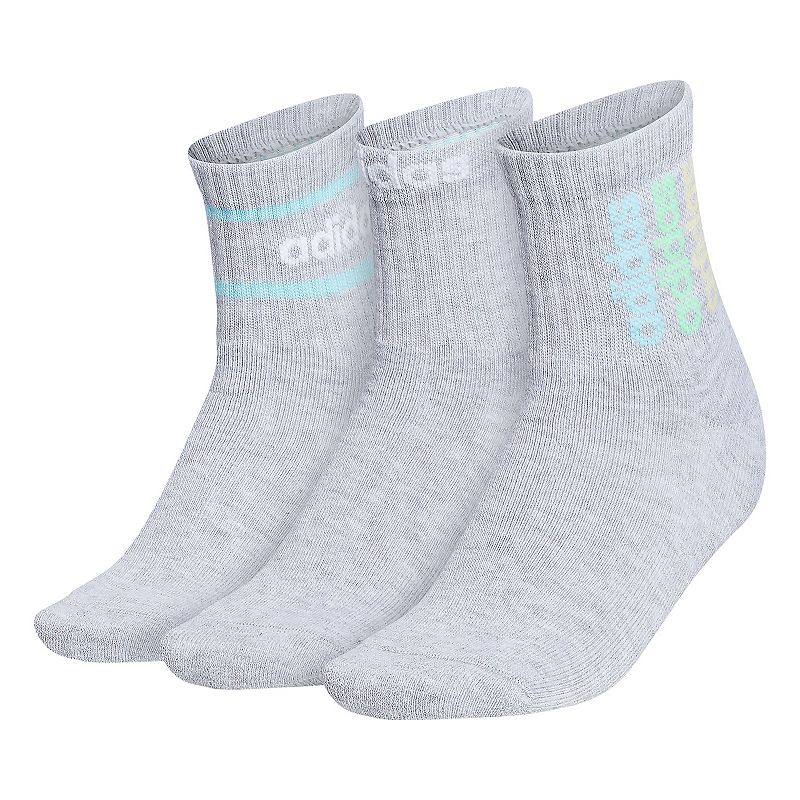 Womens adidas 3-Pack High Quarter Athletic Socks, Size: 5-10, Light Grey