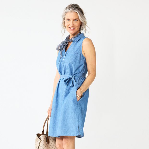 Women s Croft Barrow Sleeveless Chambray Shirtdress