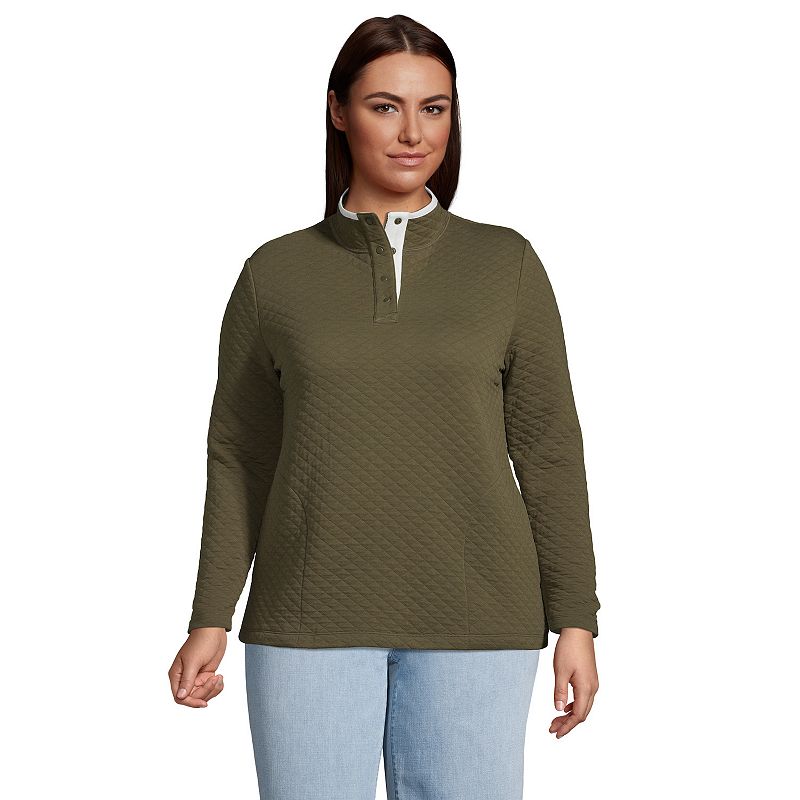 Lands End Plus Size Quilted Jersey Long Sleeve Snap Neck Pullover, Womens