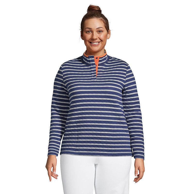 Lands End Plus Size Quilted Jersey Long Sleeve Snap Neck Pullover, Womens