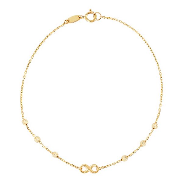10k Gold Polished Bead Infinity Link Station Bracelet
