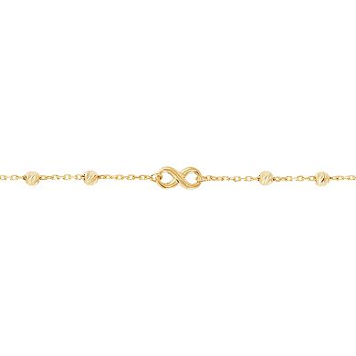 10k Gold Polished Bead & Infinity Link Station Bracelet