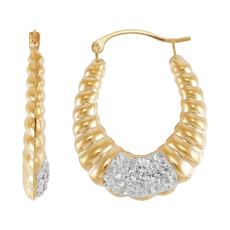 10k Gold Crystal Scalloped Hoop Earrings, Womens, Yellow