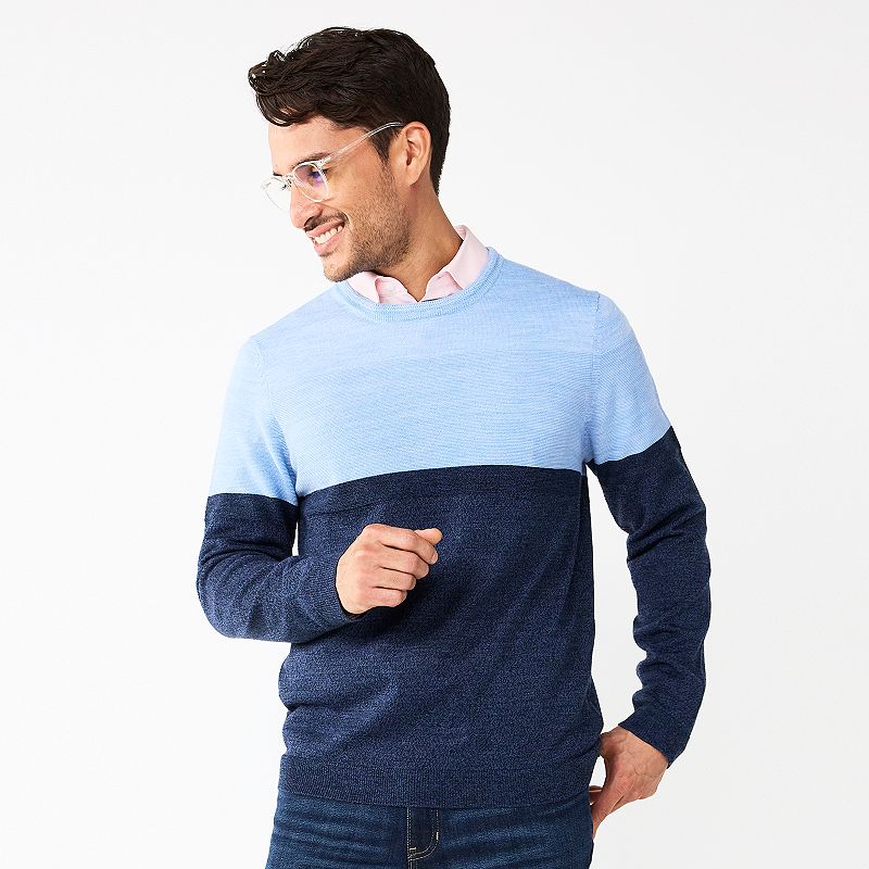 Mens Apt. 9 Colorblock Merino Blend 4-Tone Sweater, Size: Large, Light Blu