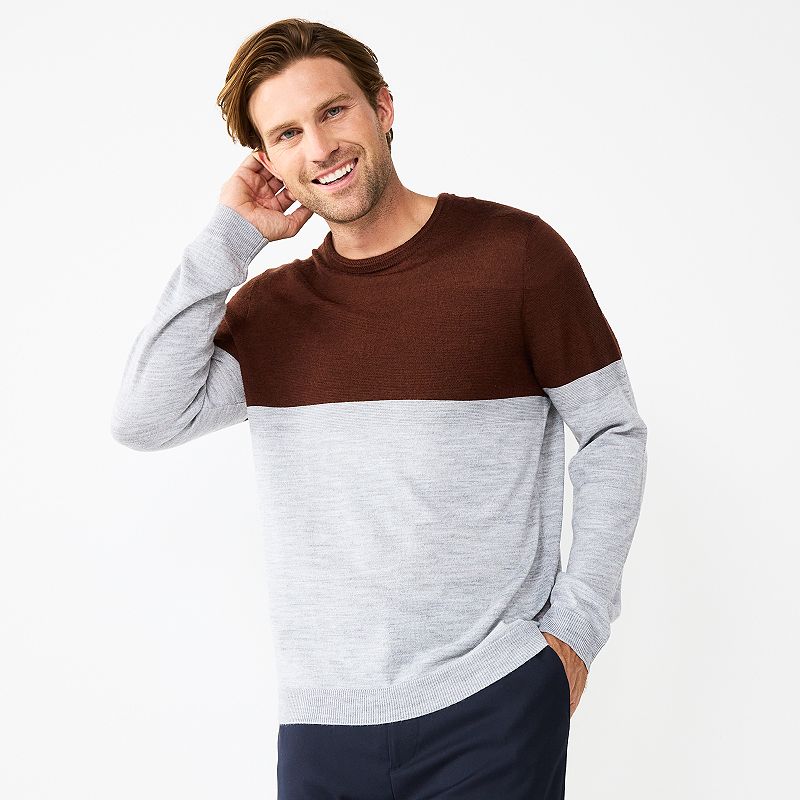 Mens Apt. 9 Colorblock Merino Blend 4-Tone Sweater, Size: Medium, Drk Oran