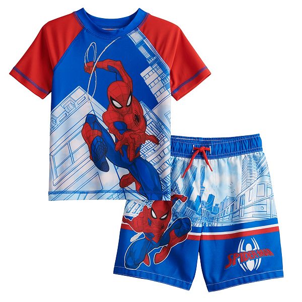 Toddler Boy SpiderMan Rashguard & Swim Trunks Set