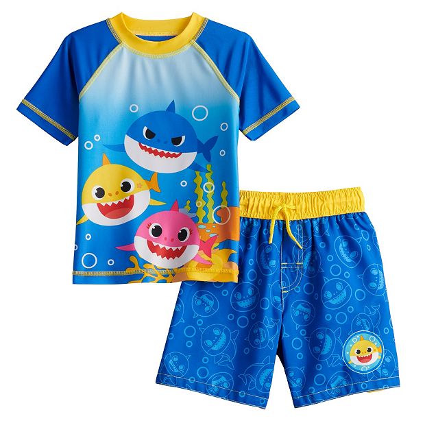 Toddler Boy Baby Shark Rashguard & Swim Trunks Set