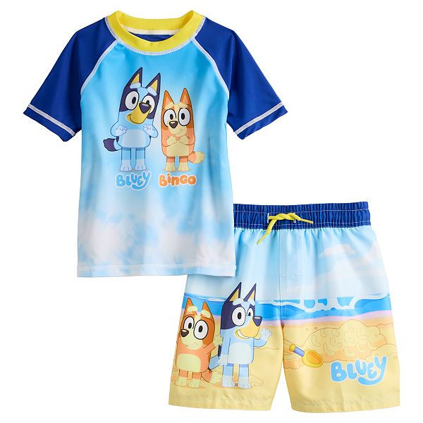 Bluey Bingo Toddler Boys Pullover Rash Guard and Swim Trunks