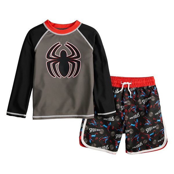 Toddler Boy Marvel SpiderMan Rash Guard & Swim Trunks Set