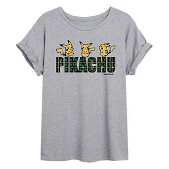 Juniors' Pokémon Plaid Pikachu Oversized Tee