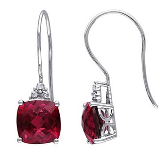 Stella Grace 10k White Gold Lab-Created Ruby & Diamond Accent Hook Earrings