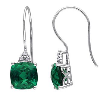 Stella Grace 10k White Gold Lab-Created Emerald & Diamond Accent Hook Earrings