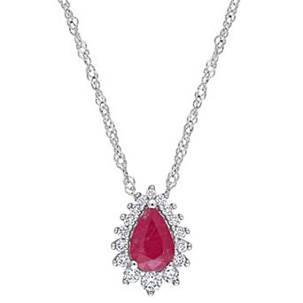 Stella Grace 14k White Gold Ruby & 1/8 Carat T.W. Diamond Teardrop Pendant Necklace