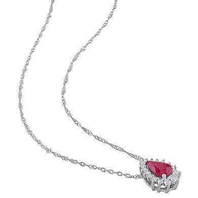 Stella Grace 14k White Gold Ruby & 1/8 Carat T.W. Diamond Teardrop Pendant Necklace