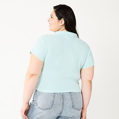 Juniors' Plus Size SO® Ribbed Cropped Polo