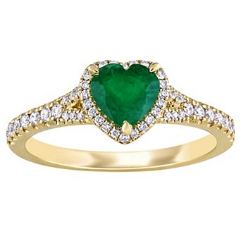 Stella Grace 14k Gold Emerald & 1/4 Carat T.W. Diamond Heart Halo Ring
