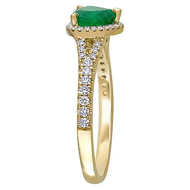 Stella Grace 14k Gold Emerald & 1/4 Carat T.W. Diamond Heart Halo Ring