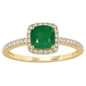 Stella Grace 14k Gold Emerald & 1/5 Carat T.W. Diamond Square Halo Ring