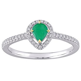 Stella Grace 14k Two Tone Gold Emerald & 1/5 Carat T.W. Diamond Teardrop Halo Ring