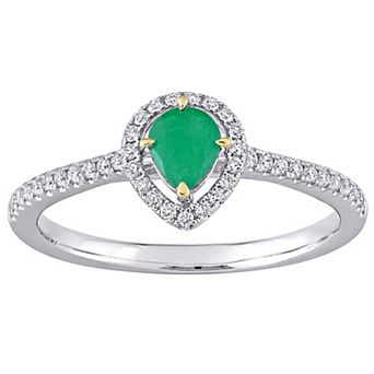 Stella Grace 14k Two Tone Gold Emerald & 1/5 Carat T.W. Diamond Teardrop Halo Ring