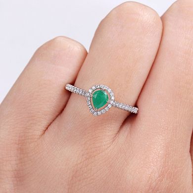 Stella Grace 14k Two Tone Gold Emerald & 1/5 Carat T.W. Diamond Teardrop Halo Ring