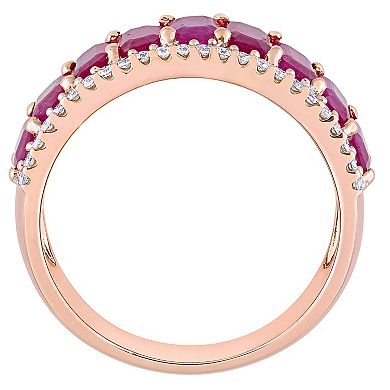 Stella Grace 14k Rose Gold Ruby & 1/3 Carat T.W. Diamond Semi-Eternity Ring