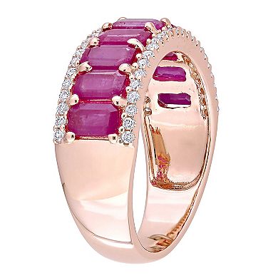 Stella Grace 14k Rose Gold Ruby & 1/3 Carat T.W. Diamond Semi-Eternity Ring