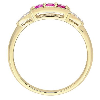 Stella Grace 10k Gold Lab-Created Ruby & Diamond Accent Three Stone Bar Ring