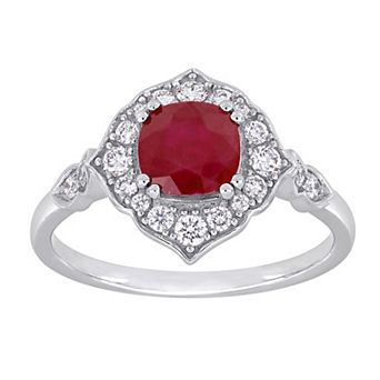 Stella Grace 14k White Gold Ruby & 1/3 Carat T.W. Diamond Halo Ring