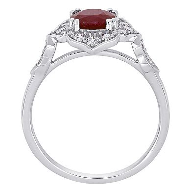 Stella Grace 14k White Gold Ruby & 1/3 Carat T.W. Diamond Halo Ring
