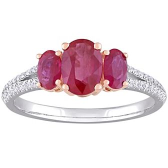 Stella Grace 14k Two Tone Gold Ruby & 1/6 Carat T.W. Diamond Three Stone Ring