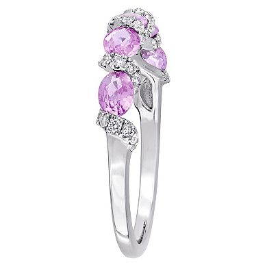 Stella Grace 14k White Gold Light Pink Sapphire & 1/4 Carat T.W. Diamond Semi-Eternity Ring